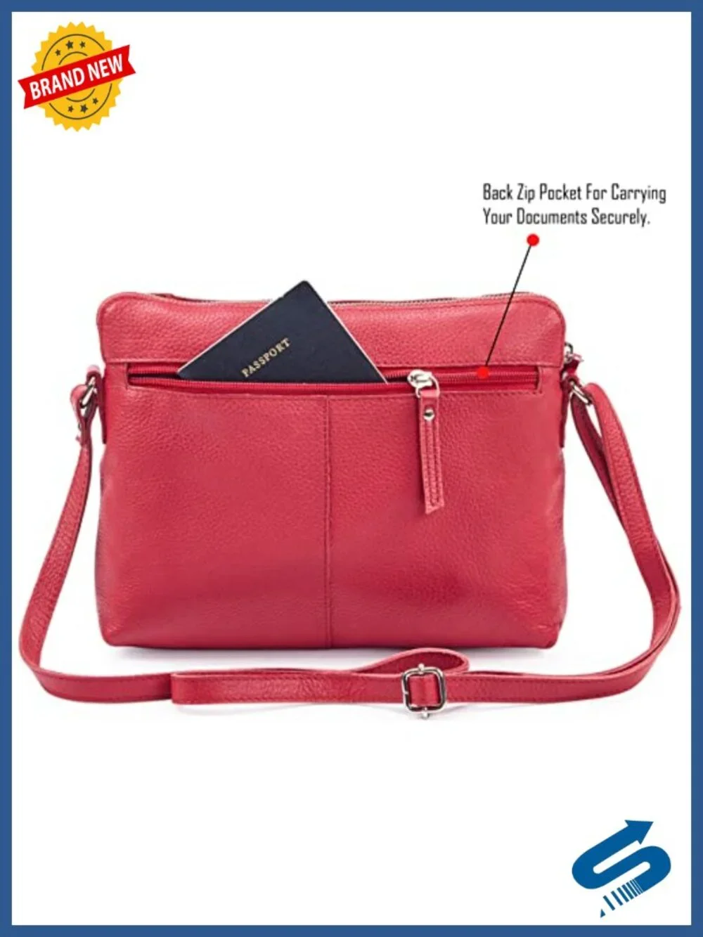 Small Genuine Pebbled Leather Crossbody Sling Shoulder Handbag with Adjustable